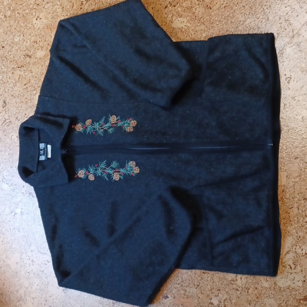 Vintage Art Unlimited Sportswear Women's  Black Fleece Embroidered Jacket XL
